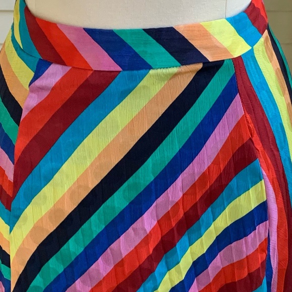 Vintage Rainbow Striped Maxi Skirt Asymmetric Petite Small SP Chiffon small Flaw - Picture 5 of 12
